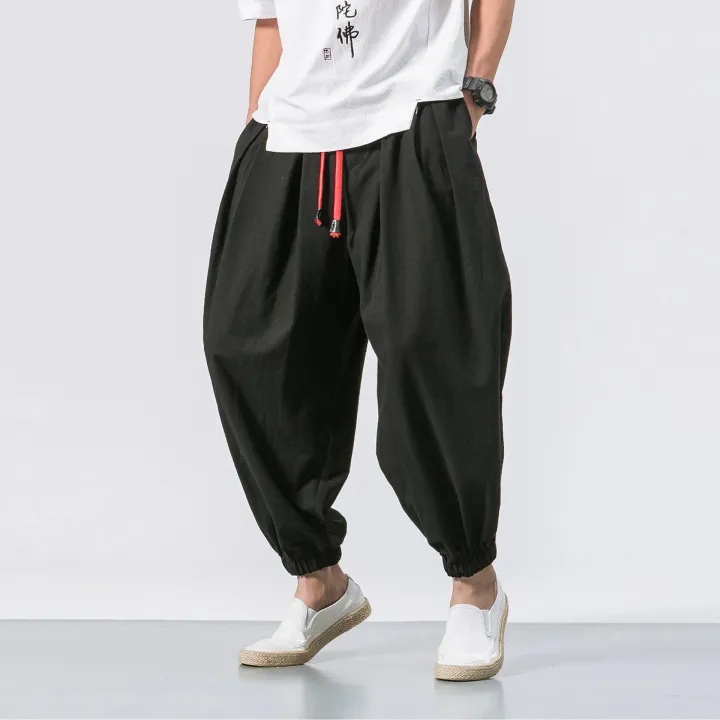 Cotton%20Linen%20Harem%20Pants%20Men%20Solid%20Elastic%20Waist%20Streetwear%20Joggers%20Baggy%20Pants%20Spring%20Men%20Loose%20Casual%20Trousers%20Men%20Sweatpants%20-%20Image%205