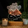 Custom Heart Shaped Balloon Night Light with Engraved Name or Message 3D Illusion Infinity Love Light For Couples Bedroom Deco. 