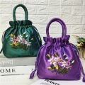 Portable Top-Handle Bags Women Flower Embroidered Silk Mini Potli Bag Chinese Style Females Handbags Retro Drawstring Shopping Handbag. 
