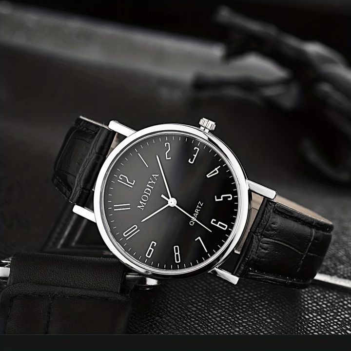 Vintage Round Pointer Quartz Watch Casual Analog PU Leather Wrist Watch For Women Men