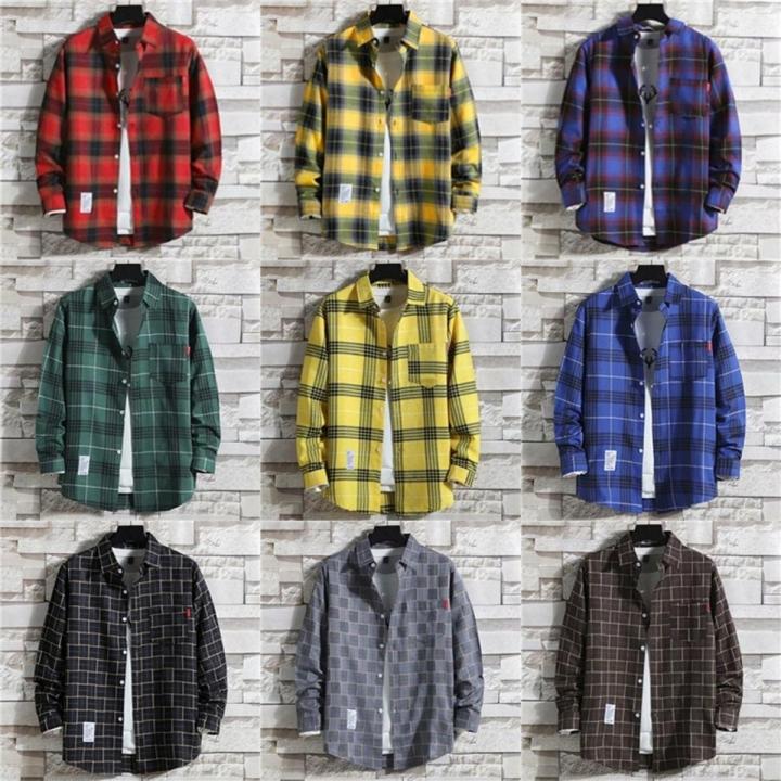 Ins Plaid Shirt Men's Outer Wear Trend All-match Long-sleeved Shirt