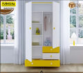 2 Door Multipurpose Almirah for Bedroom with Locker Drawers Hanging space Or Clothes storage Shelve - White + Yellow. 