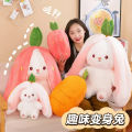 25CM Cute Transform Strawberry Rabbit Doll Plush Toy Carrot Rabbit Small Fruit Doll Bunny Birthday Gift for Girls Kids Boys. 