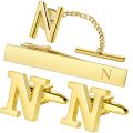 HAWSON Personalized Letter Cufflinks Tie Clips and Tie Buckle Set for Tie and French Cuffs or Dress Shirt ,Gift for him.