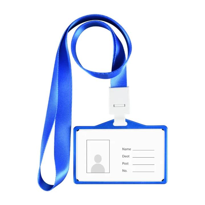 Metal ID Card Holder Horizontal with Lanyard (Blue)