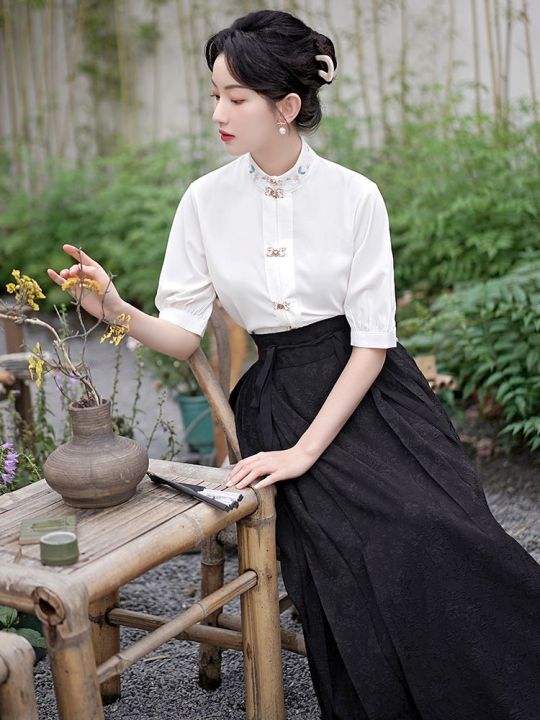 New Chinese Style Jacquard Horse-Face Skirt Improved Hanfu Women's Clothing Summer New Han Elements Daily Long Skirt Suit