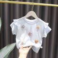 Summer Girls T-shirt New Children's Baby Cute Lace Short-sleeved Top Little Girl Cotton Bottoming Shirt.