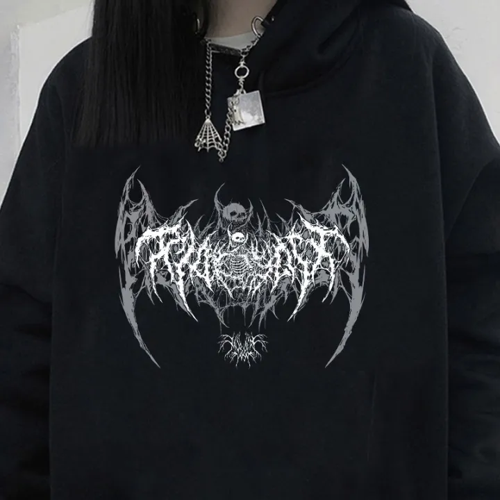 Long-sleeved%20Casual%20Punk%20Style%20Women's%20Hoodie%20Skull%20Top%20Gothic%20Skull%20Deep%20Black%202021%20Loose%20Ulzzang%20Fashion%20Women's%20Sweatshirt%20-%20Image%204