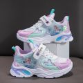 Girls' sneakers 2023 spring and autumn new mesh breathable and versatile solid sole dad shoes for medium and large children. 