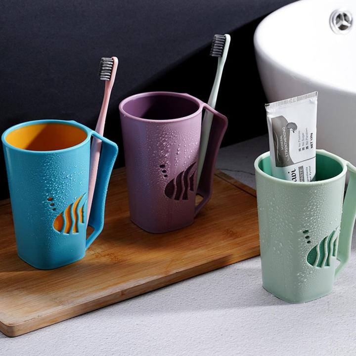 Double-layer mouthwash cup plastic simple with handle small fish wash cup household bathroom toothbrush cup