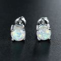 6mm Cute Round Fire Opal Stud Earrings for Women Gold Color Classic 4 Claws Helix Screwing Girls' Earrings Birthstone Jewelry.
