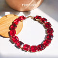Her Lab Jewelry |A Square Red Cubic Zirconia Beads 7 Inch.