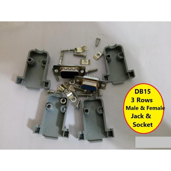 DB15 DB-15 3 ROWS 15 PIN Male & Female VGA Jack & Socket Plug Connector Adapters 3 Row 15Pin DIY With Plastic Back Shell Housing For Monitor Cables