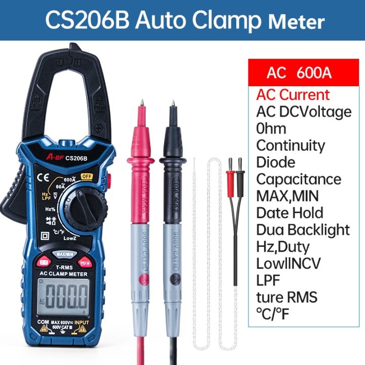 Clamp Meter, 6000 Counts Auto-Range Multimeter 600V AC/DC Voltage With LCD Backlit, Capacitance, Continuity, Resistance, Duty, Diodes, Frecruncy,Non-Contact Voltage Detection