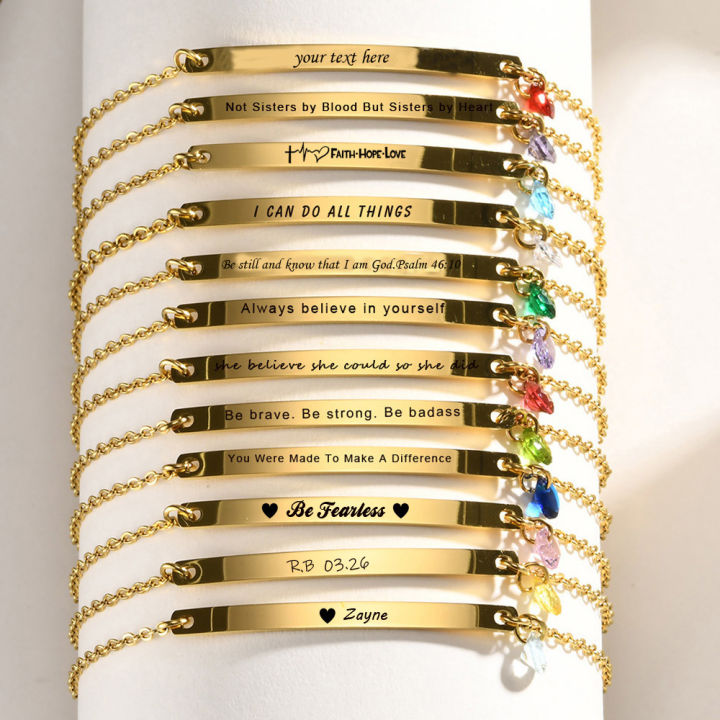 Personalized Birthstone Bracelet For Women, Engraved Inspirational