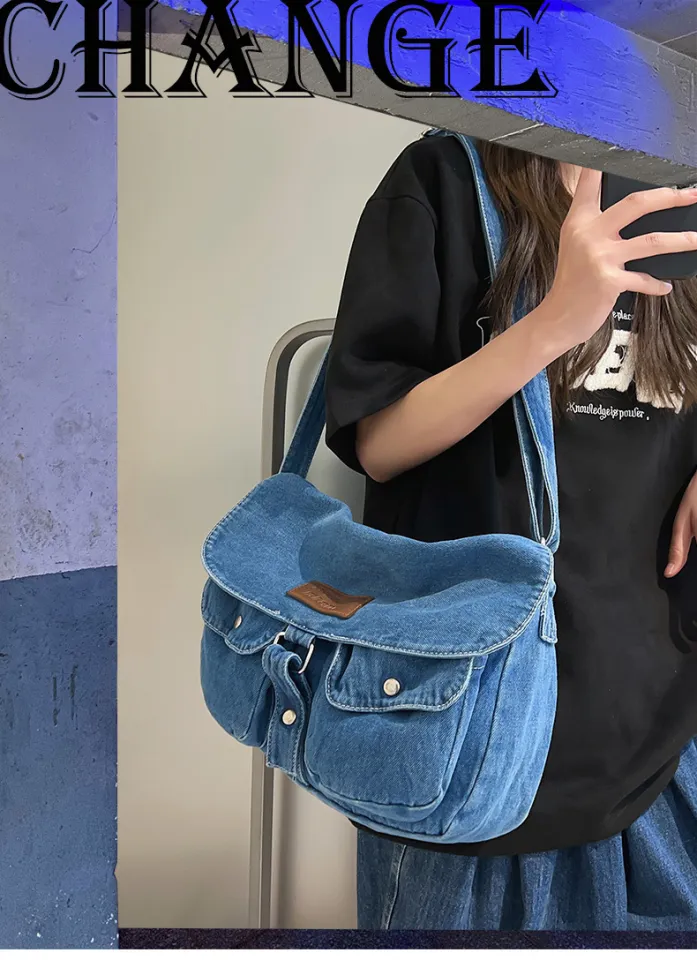 New trendy vintage Hong Kong style INS large capacity denim cross