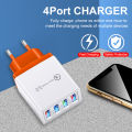 QC 3.0 Quick Charger 5V 3A USB Charger Fast Charging Charge 4 Ports LED Light Phone Charge Adapter EU Plug Charger Accessories.