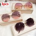 3pcs/set Rimless Sunglasses Women Metal Female Vintage Ladies Stylish Design Oversized Square Sun Glasses UV400. 