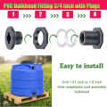 1Set PVC Bulkhead Fitting 3/4 Inch with Plugs Garden Hose Adapter with Clamp Kit Water Tank Connector Thru-Bulk Pipe Fitting. 