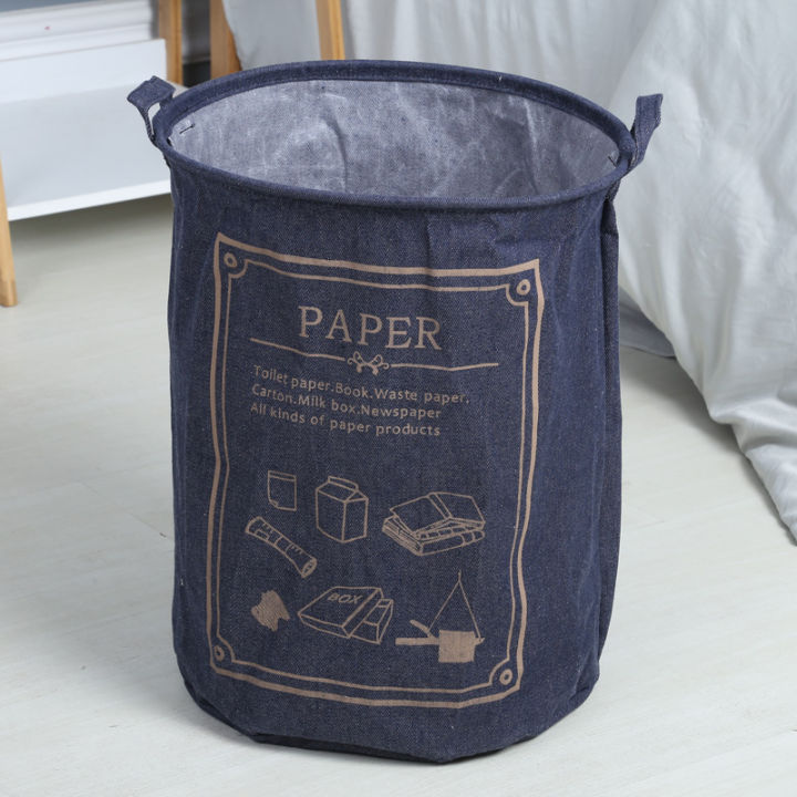 Denim fabric round storage basket foldable household waterproof dirty clothes basket multi-purpose trendy student storage bucket