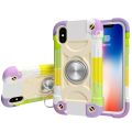 For iPhone XS Max Shockproof Silicone + PC Protective Case with Dual-Ring Holder. 