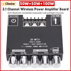 Bilashmart ZK-MT21 Amplifier Digital Power Amplifier Board 2x50W+100W 2.1 Channel Subwoofer AUX 12V 24V Audio Stereo ZK MT21  Bluetooth 5.0 Bass Amplifier