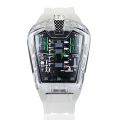 1pc Men White Transparent Acrylic Fashion Racing Engine Versatile Quartz Watch.
