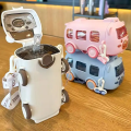 🚗💧 Kids Cute Bus Shape Water Bottle 500ml (17oz) | BPA Free Leakproof Straw Cup | School & Student Portable Drinking Bottle. 