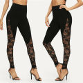 High Waist Black Lace Leggings Women's Ladies Floral Lace Side Panel Cut Out Black Leggings S M L 2XL.