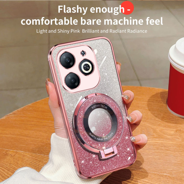 For%20Itel%20A70%20Case%20Creative%20Bracket%20Transparent%20Fashion%20Soft%20Glitter%20Plated%20Fall%20Prevention%20for%20Itel%20A70%20Back%20Cover%20-%20Image%202