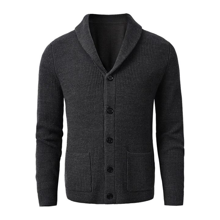 Men's%20Shawl%20Collar%20Cardigan%20Sweater%20Slim%20Fit%20Cable%20Knit%20Button%20up%20Black%20Merino%20Wool%20Sweater%20-%20Image%207