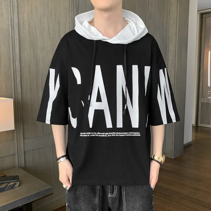 Summer%202022%20New%20Hooded%20Sweatshirt%20Short%20Sleeve%20T-Shirt%20Men's%20Hoodie%20Student%20Korean%20Version%20Casual%20Trend%20Clothes%20Men%20-%20Image%202