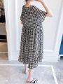 insWestern Style Summer Maternity Dress Loose Slimming Plaid Skirt Summer Fashionable Long Summer Maternity Dress.