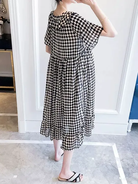 insWestern%20Style%20Summer%20Maternity%20Dress%20Loose%20Slimming%20Plaid%20Skirt%20Summer%20Fashionable%20Long%20Summer%20Maternity%20Dress%20-%20Image%202