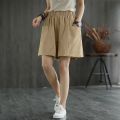 Women's Cotton High Waist Casual Shorts2022Summer Thin New Artistic Pure Color Slimming Versatile Pocket Wide Leg Pants.