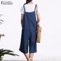 ZANZEA Rompers Womens Jumpsuit Summer Autumn Sleeveless Fashion Wide Leg Pants Denim Calf Length Vintage Overalls S-5XL. 