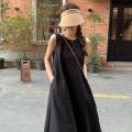 Japan South Korea Open Back Holiday Strap Sleeveless Tank Top for Women's Summer Design, Small and Loose, White Beach Long Dress.