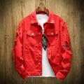 Autumn Men's Jean Jacket Slim Fit Cotton Denim Jacket Red We Black Ripped Hole Jean Coats Men Outwear Plus size.