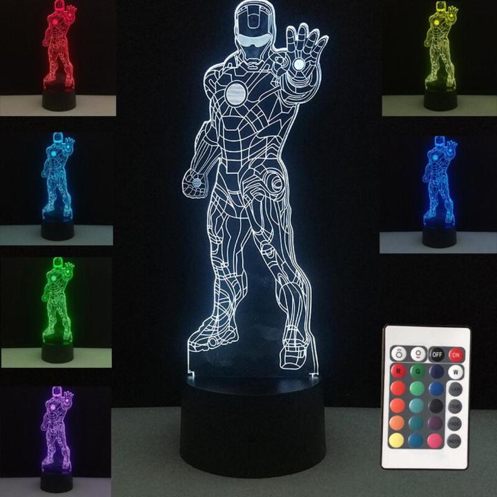 【Hey my home】LED Superhero 3D Table Lamp Optical Illusion Smart Light Desk Lamps With USB Power Cable Remote Control Iron Man