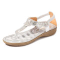 shoes spring 2023 new T-shaped rhinestone beaded sandals Clip-toe beach flat sandals cross-border women's shoes. 