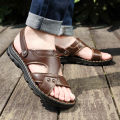 Foreign trade men's leather sandals summer trend sandals slippers dual-purpose casual soft-soled beach shoes dad sandals men.