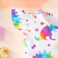 GC Baby Girls Summer Casual Skirt Toddler Fly Sleeve Cartoon Dinosaur Print Dress Round Neck A Line Dresses. 