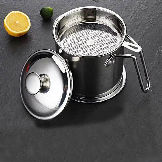 Stainless Steel Oil Strainer Pot Container Jug Storage with filter ...