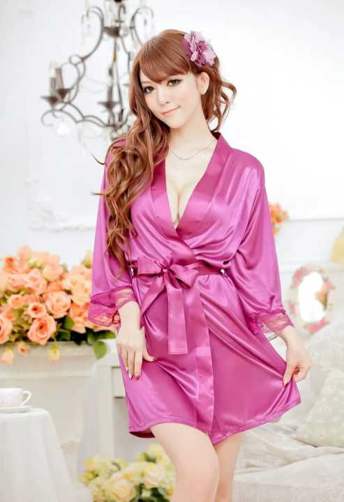 Silk Bathrobe /Silk Kimono Gown /Night Gown for Ladies By Tashza Mart