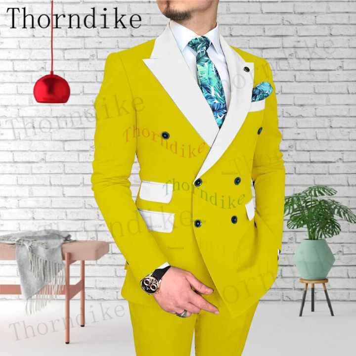 Thorndike%20High%20Quality%20Grey%20Men's%20Business%20Double%20Breasted%20Solid%20Color%20Suit%20Coat%20/%20Male%20Slim%20Wedding%202%20Pcs%20Blazers%20Jacket%20Pant%20-%20Image%202