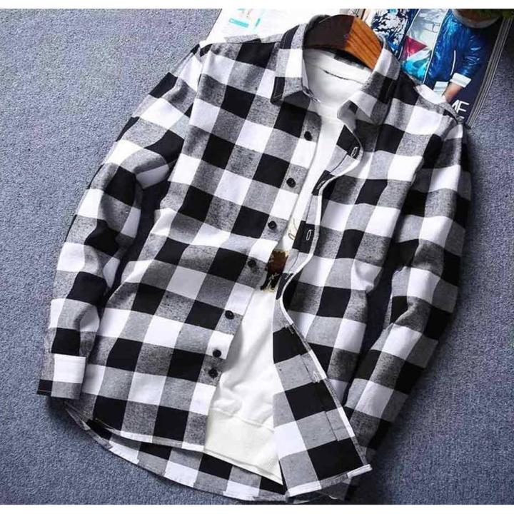 New%20Stylish%20Regular%20Check%20Black%20&%20White%20Long%20Sleeve%20Premium%20Cotton%20Casual%20Shirt%20For%20Men%20-%20Image%202
