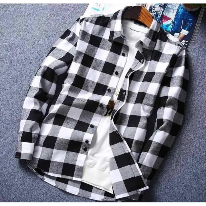New%20Stylish%20Regular%20Check%20Black%20&%20White%20Long%20Sleeve%20Premium%20Cotton%20Casual%20Shirt%20For%20Men%20-%20Image%202
