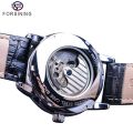 Forsining Man Watch Relogio Automatic Mechanical Black White Moon Phase Business Skeleton Tourbillon Leather Band Masculino.
