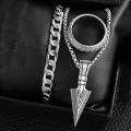 Ultimate Men's Silver-Tone Warrior Jewelry Set with Arrowhead Pendant, Chain Bracelet & Ring Set. 