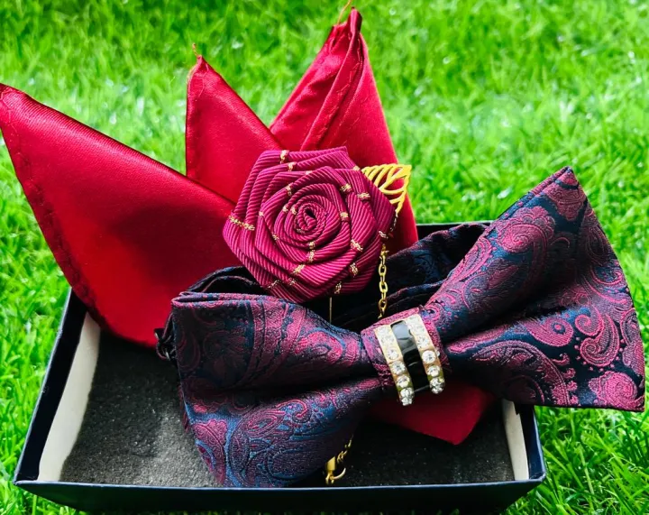Crystal%20Wedding%20Bow%20Tie%20With%20Lapel%20Pin%20&%20Pocket%20Squre%20-%20Image%204